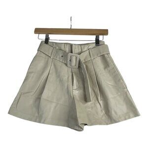Zara Faux Leather Paperbag Belted Shorts size‎ XS Cream